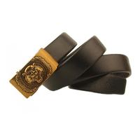 NALANY Ceinture à Cliquet pour Hommes Ceinture en Cuir Gaufré 3,5cm De Large avec Animal Gravé Boucle Coulissante Dorée Coupe Confortable pour s'adapter(200cm/79, Tiger's Head)