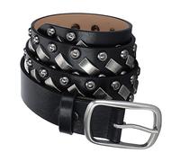 NALANY Ceinture Cloutée pour Hommes Et Femmes Ceinture avec Cercle Argenté Brillant Et d'autres Clous en Métal Punk Rock Rivet Courroie en Cuir pour Jeans(115cm/waist:39", Black05)