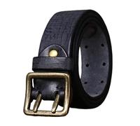 NALANY Ceinture en Cuir pour Hommes, 38mm De Large Ceinture à Deux Branches,Boucle à Double Rouleau avec Trous pour œillets Gaufré Vintage Fait à La Main Ceinturon(125cm/waist:43", Black)
