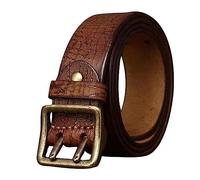 NALANY Ceinture en Cuir pour Hommes, 38mm De Large Ceinture à Deux Branches,Boucle à Double Rouleau avec Trous pour œillets Gaufré Vintage Fait à La Main Ceinturon(120cm/waist:41", Brown)