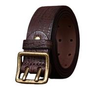 NALANY Ceinture en Cuir pour Hommes, 38mm De Large Ceinture à Deux Branches,Boucle à Double Rouleau avec Trous pour œillets Gaufré Vintage Fait à La Main Ceinturon(125cm/waist:43", Coffee)