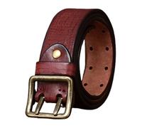 NALANY Ceinture en Cuir pour Hommes, 38mm De Large Ceinture à Deux Branches,Boucle à Double Rouleau avec Trous pour œillets Gaufré Vintage Fait à La Main Ceinturon(115cm/waist:39", Reddish Brown)