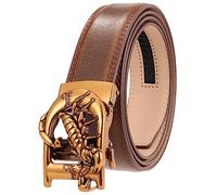 NALANY Ceinture en Cuir Sculptée Lettre D Scorpion Réglable à Cliquet Cintures Boucle Automatique 3.5cm * 110-130cm Business Suits Costume Casual Ceinturon(120cm/waist:41", Brown~02)