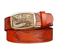 NALANY Ceinture Homme Cuir avec Boucle d'aigle en Argent À Cliquet Automatique,Ceinturon À Motif d'aigle De 35mm De Large pour Costume d'affaires Et Jeans(125cm/49, Coffee)