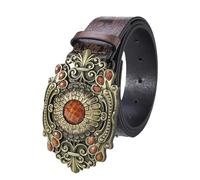 NALANY Ceinture pour Femmes Western Courroie Gravée d'un Motif De Fleur,Ceinture en Cuir Pleine Gaufré avec Boucle en Filigrane en Pierres Précieuses Et en Strass(115cm/45, Brown)