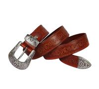 NALANY Ceinture Western Gaufrée Et Gravée Ceinture avec Boucle Argentée De Style Nordique Et Boucle en Filigrane à La Pointe 38mm De Large pour Femmes Et Hommes(145cm/waist:51", Brown)