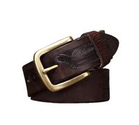 NALANY Ceinture Western Vieillie pour Hommes Et Femmes Boucle en Or, Cuir Véritable Pleine Fleur Ceinture Gaufrée avec Plume Sculptée(115cm/45, Coffee)
