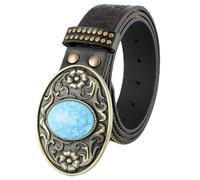 NALANY Ceintures Western en Cuir Clouté Cowboy Cowgirl avec Boucle Turquoise Incrustée Ceintures Gaufrées Florales pour Femmes Hommes,38mm De Large(125cm/49, C)