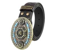 NALANY Ceintures Western en Cuir Clouté Cowboy Cowgirl avec Boucle Turquoise Incrustée Ceintures Gaufrées Florales pour Femmes Hommes,38mm De Large(125cm/49, D)