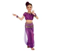 NaLatia 2 Pcs Robe Danse Orientale Enfant Deguisement Indienne Fille Robe de Danse du Ventre Classique Top + Pantalon Ensembles de Spectacle Costume Déguisement Robes Indien Bollywood Filles