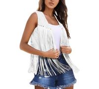 NaLatia 2024 Gilet à Frange Hippie Femme été Haut Veste Manteau Frangé sans Manches Vintage Daim Chic et Elégant Casual Grande Taille Mode Ethnique Cardigan Leger Court Western Cowboy Extérieur Mode