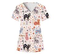 NaLatia 2025 Haut Décontracté et Imprimé Animal pour Femme de Travail Décontracté Manches Courtes Col en V Imprimé Animal Femme Blouse Medicale Uniforme Médical Infirmière,Médecins, Vétérinaire