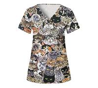 NaLatia 2025 Haut Décontracté et Imprimé Animal pour Femme de Travail Décontracté Manches Courtes Col en V Imprimé Animal Femme Blouse Medicale Uniforme Médical Infirmière,Médecins, Vétérinaire