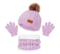 NaLatia 3 en 1 Bonnet Enfant Fille, Tricoté Tour de Cou Chaud avec Doublure, Bonnet Enfant Hiver Tricoté Tour de Cou Chaud, Ensemble Bonnet Echarpe Enfant, Ensemble Set Pour Garcon Enfants (1-5ans)