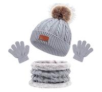 NaLatia 3 en 1 Bonnet Enfant Fille, Tricoté Tour de Cou Chaud avec Doublure, Bonnet Enfant Hiver Tricoté Tour de Cou Chaud, Ensemble Bonnet Echarpe Enfant, Ensemble Set Pour Garcon Enfants (1-5ans)