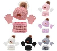 NaLatia 3 en 1 Bonnet Enfant Fille, Tricoté Tour de Cou Chaud avec Doublure, Bonnet Enfant Hiver Tricoté Tour de Cou Chaud, Ensemble Bonnet Echarpe Enfant, Ensemble Set Pour Garcon Enfants (1-5ans)