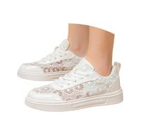 NaLatia Baskets Femme en Dentelle - Chaussures Basses Toile Brodée - Baskets pour Femme - Chaussures de Mariage Baskets Plates en Dentelle pour Mariée