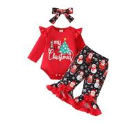 NaLatia Bébé filles mes 1ers tenues de Noël barboteuses de Noël à manches longues lettre imprimé body flocon de neige pantalon avec bandeau ensemble