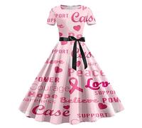 NaLatia Cancer du Sein Octobre Rose Robe Vintage Femme Retro Rockabilly Pin Up Élégante Robes sans Manche Trapèze Mariage Cocktail Soirée Fête Cérémonie Décontractée au Genou Midi Pas Cher