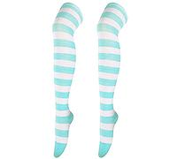 NaLatia Chaussettes Montantes Femme Chaussette De Noel Femmes Personnalisé Chaussettes Hautes Rayé Cuisse Bas pour Halloween Cosplay Jambières Chaussettes Blanches Hautes Mode