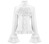 NaLatia Chemise Victorienne pour Femme Gothique Steampunk Chemisier à Volants Vintage Manches Longues Haut Blouse Chic et Élégant Renaissance Pirate Top Soirée Bal Party Printemps Été Mode