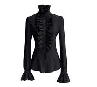 NaLatia Chemise Victorienne pour Femme Gothique Steampunk Chemisier à Volants Vintage Manches Longues Haut Blouse Chic et Élégant Renaissance Pirate Top Soirée Bal Party Printemps Été Mode