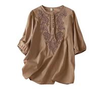 NaLatia Chemisier ample en gaze paysanne bohème décontracté brodé graphique floral 2024 chemise indienne à volants pour femmes âgées d'été tendance rétro dentelle printemps mignon