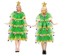 NaLatia Christmas Tree Costume, Green with Dress & Hat, Christmas Adult Fancy Dress, Santa Dress Up Costumes