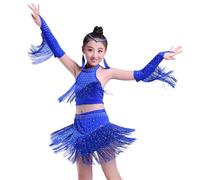 NaLatia Enfant Fille Robe de Danse Latine Strass Franges Bandage Robe Salsa Samba Rumba Tango Jazz et Short de Danse Ensemble Performance 2-15 Ans