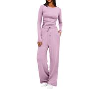 NaLatia Femmes 2 pièces Lounge Set Fold-Over Low Rise Large Leg Flare Pants Long Sleeve Cropped Top Casual Outfits Pyjama Fashion Loungewear 2 pièces Yoga Tracksuit