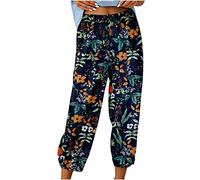 NaLatia Pantalon Fluide Femme été Imprimé Bohème Taille Haute Baggy Pantalon De Plage avec Poche Vintage Casual Taille Elastique Chic Petites Jambes Pantalon Léger Confortable Yoga Pants