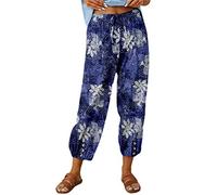 NaLatia Pantalon Fluide Femme été Imprimé Bohème Taille Haute Baggy Pantalon De Plage avec Poche Vintage Casual Taille Elastique Chic Petites Jambes Pantalon Léger Confortable Yoga Pants