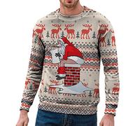 NaLatia Pull de Noel Homme-Pull de Noël 3D Rigolo - Cadeau Homme Femme Père Noël Renne Drôle Ugly Christmas Jumper Cerf Sweat Shirt