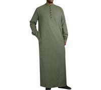 NaLatia Qamis Homme Musulman Caftan à manches longues pour homme en coton et lin