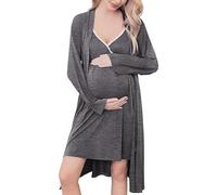 NaLatia Robe de Grossesse Femme Col V Élégant Dentelles Chemise de Nuit Maternité Grossesse Allaitement Pyjama pour la Maison et Hôpital - Lot de 2