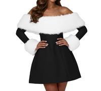 NaLatia Robe Noel Femme Chic et Elegante Robe De Noël Femme Grande Taille Robes De Mère Noël Trapèze Mariage Cocktail Fête Cérémonie Décontractée au Genou Midi Costume Sapin De Noel