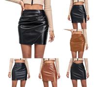 NaLatia Short en cuir pour femme - Jupe Courte Cuir Femme - Hanche Enveloppante Side Sexy Wrinkles Taille Haute Tight Jupe Crayon - Pantalon court moulant - En cuir - Short sexy aspect cuir