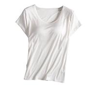 NaLatia T-Shirt à Manches Courtes pour Femme avec Soutien-Gorge IntéGré - Hauts RembourréS Solides Extensibles Et Confortables à Coupe Ample pour Yoga, AthléTisme, Gym, Sommeil