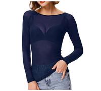 NaLatia T-Shirt Femme Mesh Blouse Sexy Transparente Tops Moulant à Manches Longues Clubwear Haut en Maille Soirée Elastique Chemise Tulle Tee Shirt Mode