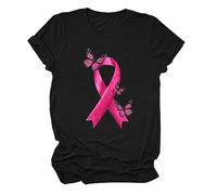 NaLatia Tee-Shirt Octobre Rose pour Femme T-Shirt De Lutte Contre Le Cancer Talon Haut et Ruban Rose Femme Cancer du Sein Cœur Rose Ruban Tshirt