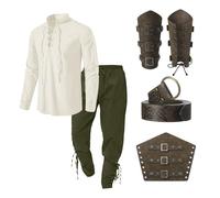 NaLatia Vêtements Médiévaux Costume pour Hommes, Costumes Renaissance pour Hommes avec Chemise Classique à Lacets pour Homme, Chemise de Pirate Médiévale, Pantalon Médiéval (01 Beige, M)