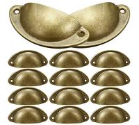 NALCY 12PCS Poignée de Coquille Vintage, Bouton de Porte, Poignée de Meuble, Rétro Poignées de Porte en Fer Avec Vis pour Meuble Tiroir Armoire Cuisine Placard, Bronze jaune