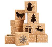Naler Boite Biscuit Noel Kraft, 18pcs Boite Cadeau Noel Kraft pour Cupcakes Gateau Patisserie Bonbon Chocolat, 31×20cm