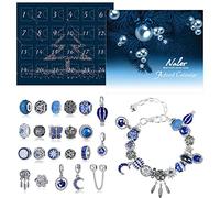 Naler Calendrier de l'Avent Bijoux 2025 Femme Fille Enfant Advent Calendar avec Bracelet Chaîne Perles Alliage DIY Cadeau Noel Ado Fille 6 7 8 9 10 11 12 Ans Bleu