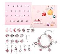Naler Calendrier de l'Avent Bijoux 2025 Femme Fille Enfant Advent Calendar avec Bracelet Chaîne Perles Alliage DIY Cadeau Noel Ado Fille 6 7 8 9 10 11 12 Ans Rose