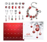 Naler Calendrier de l'Avent Bijoux 2025 Femme Fille Enfant Advent Calendar avec Bracelet Chaîne Perles Alliage DIY Cadeau Noel Ado Fille 6 7 8 9 10 11 12 Ans Rouge