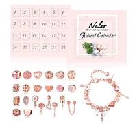 Naler Calendrier de l'Avent Bijoux 2025 Femme Fille Enfant Advent Calendar avec Bracelet Chaîne Perles Alliage DIY Cadeau Noel Ado Fille 6 7 8 9 10 11 12 Ans Rose Doré