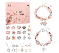 Naler Calendrier de l'Avent Bijoux 2025 Femme Fille Enfant Advent Calendar avec Bracelet Chaîne Perles Alliage DIY Cadeau Noel Ado Fille 6 7 8 9 10 11 12 Ans Rose