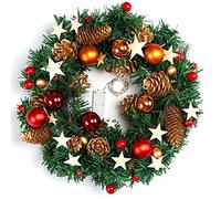 Naler Couronne de Noël Fleurs Artificielles Guirlande de Noël Baubles Lanières Lumineuses