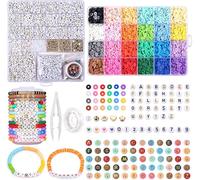 Naler Kit Perle Plate pour Bracelet 6457 pcs Perles Heishi avec Lettre pour DIY Bijoux Femme Fille